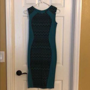 Grey black and teal chevron work dress